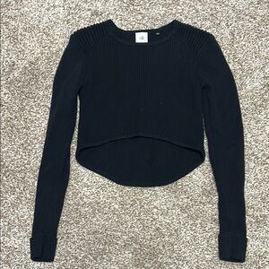 Cabi Black Asymmetrical Long Sleeve Crop Top